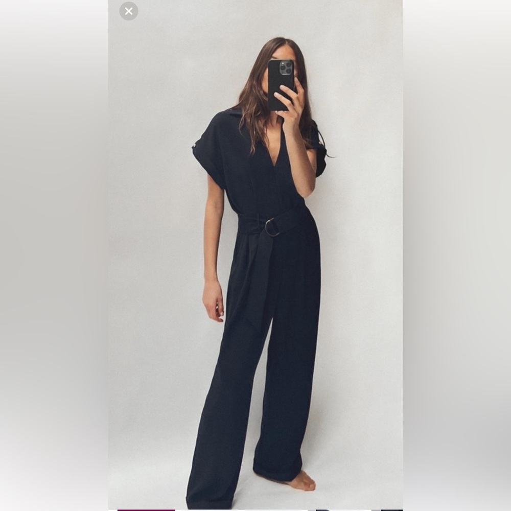 Zara wide leg belted cuff jumpsuit size 6